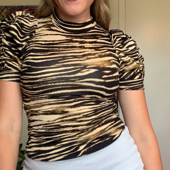 NWT Fashion Nova Brown Zebra Print SheerMY Sleeve Top - Picture 2 of 4